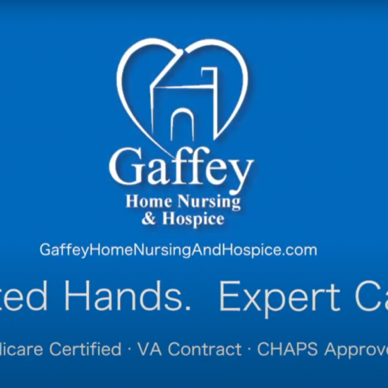 A blue background with Gaffey Home Nursing and Hospice in text.